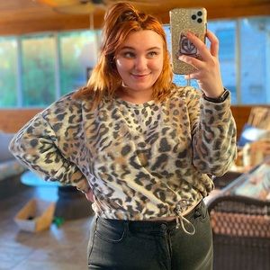 Express leopard cheetah print crop tie sweater